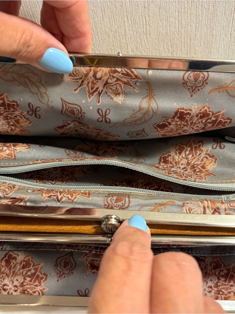 HOBO Cognac Leather Frame Clutch with Silver Hardware
